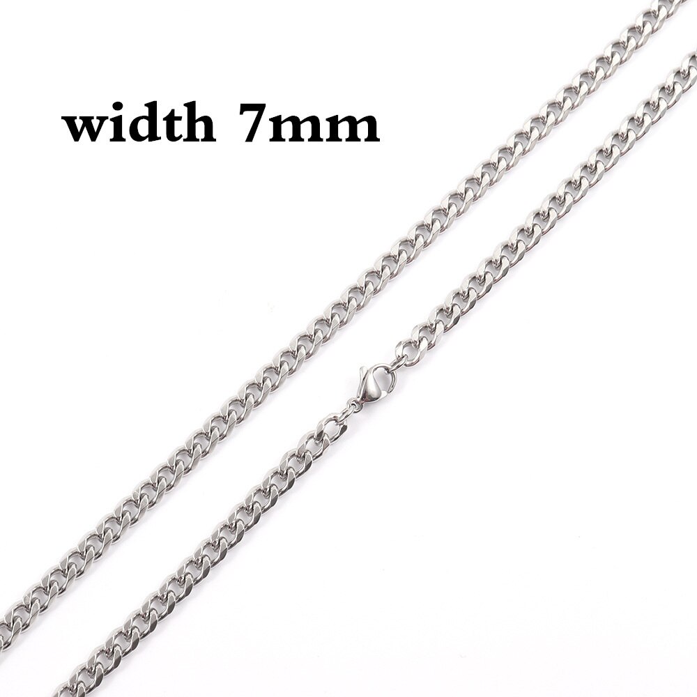 Moda nova cubana colar de corrente feminina temperamento largura 5 &amp; 7mm aço inoxidável gargantilha colar corrente para presente de jóias femininas: silver 7mm / 50cm