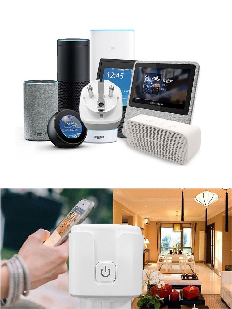 16A EU Tuya Smart Wifi Power Plug with Power Monitor Smart Home Wifi Wireless Socket Outlet Via Smart Life APP Works with Alexa