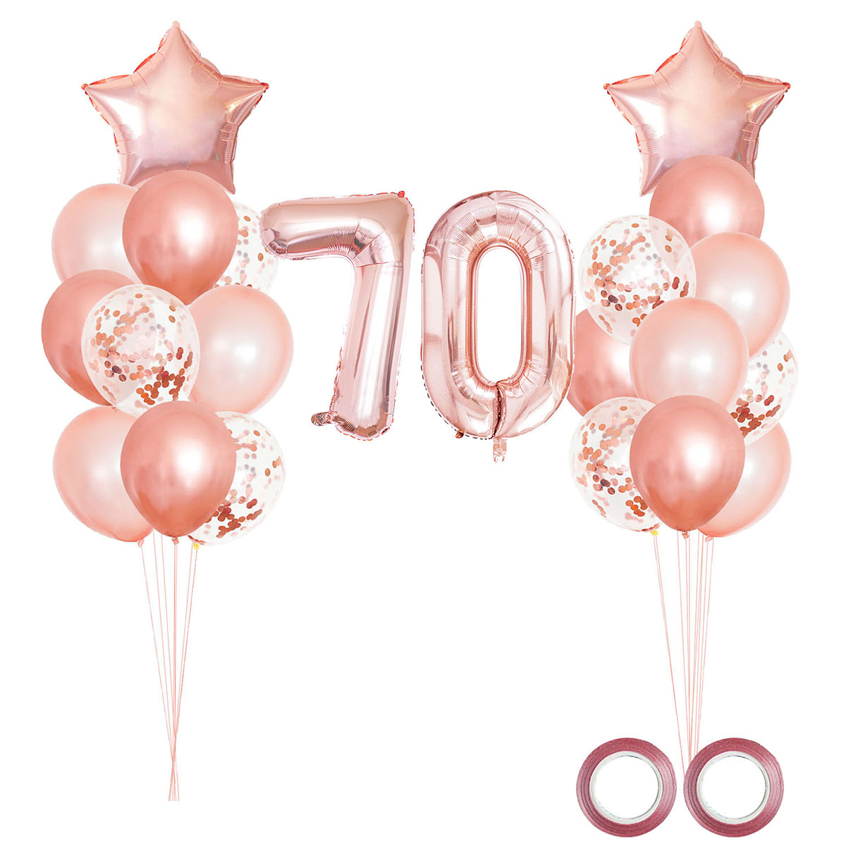 Juego de globos mixtos de oro rosa de 25 piezas, decoraciones para de 70 cumpleaños, decoración para de cumpleaños de mujer de 70 años: Default Title