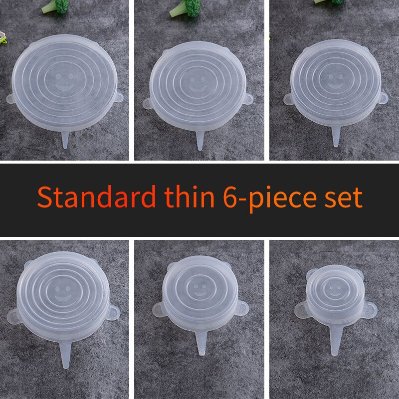 6 stuks siliconen rekdeksels universele deksel siliconen kom pot deksel siliconen deksel pan koken voedsel verse kom deksel: Default Title
