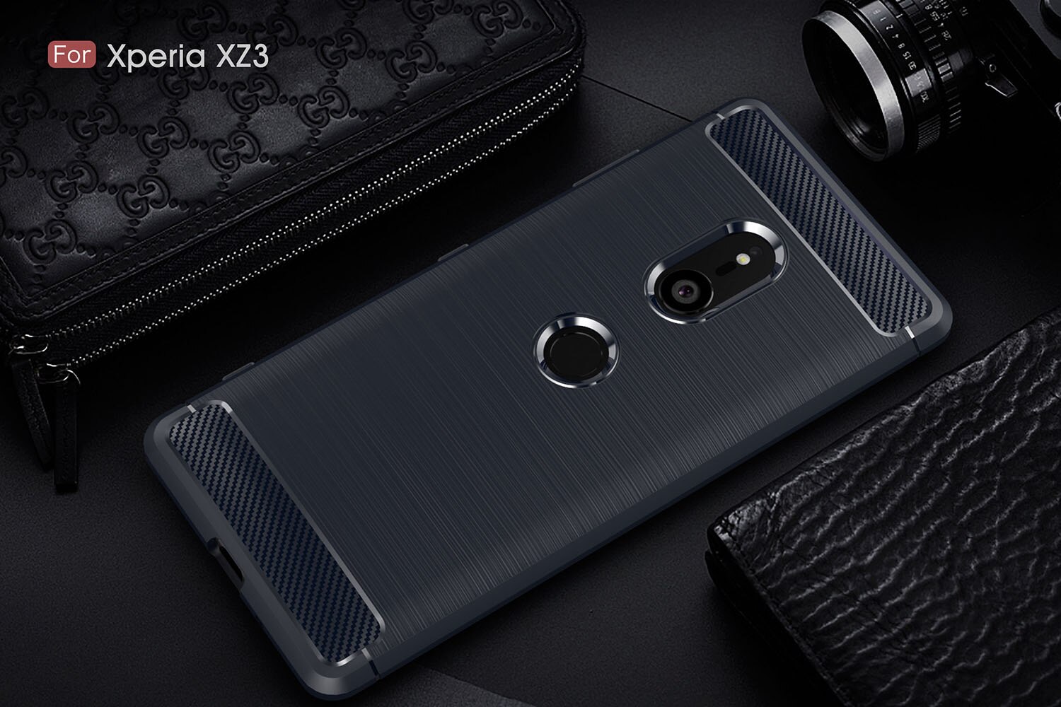 Para Sony Xperia XZ3 XZ1 XZ2 funda Premium de fibra de carbono fundas de teléfono a prueba de golpes para Sony Xperia XZ2 Compact XZ1 contraportada: Mezclilla / Azul