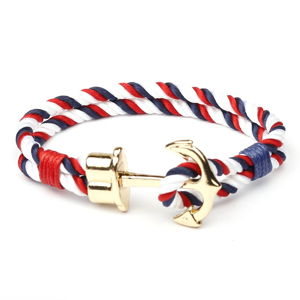 Mode Mannen Armbanden Gevlochten Polsband Nylon Armband Mannen Gouden Legering Haak Anker Touw Bangle Sieraden Pulseras