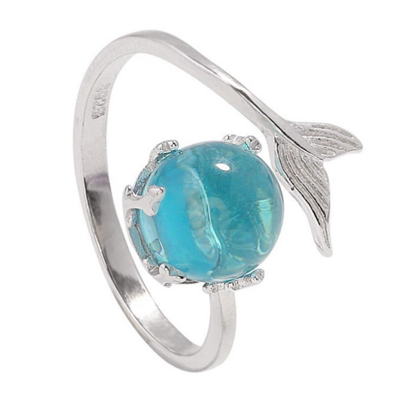 Blue Crystal Mermaid Bubble Open Ringen Voor Vrouwen Creatieve Mode-sieraden