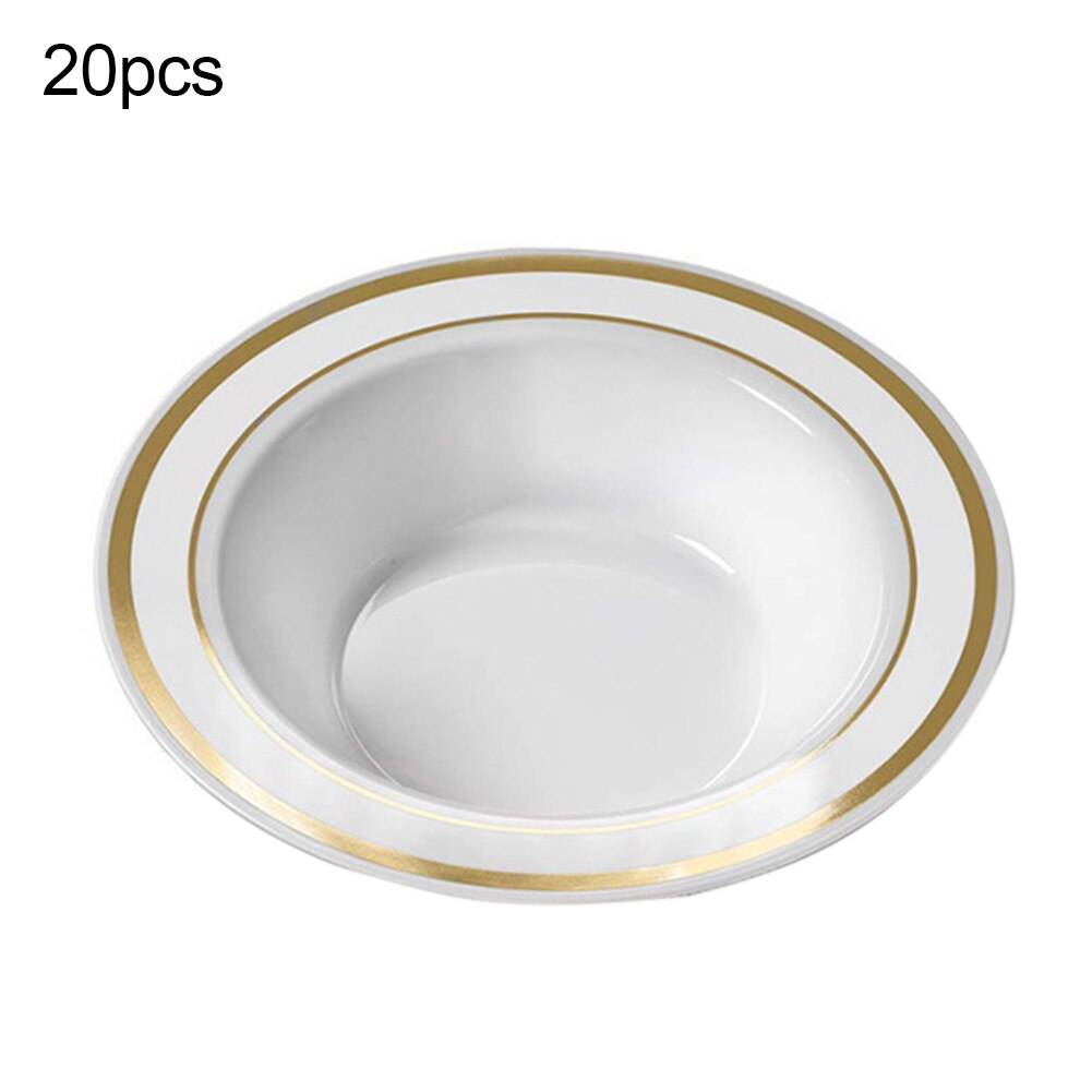 20Pcs Outdoor Picnic Party Camping Disposable Bowls Clear Plastic Disposable Rice Serving Bowl Kitchen Storage Tool: Golden