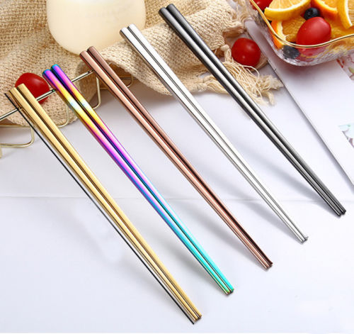 Rainbow Colorful Chopsticks Metal Chinese Stainless Steel Reusable Tableware