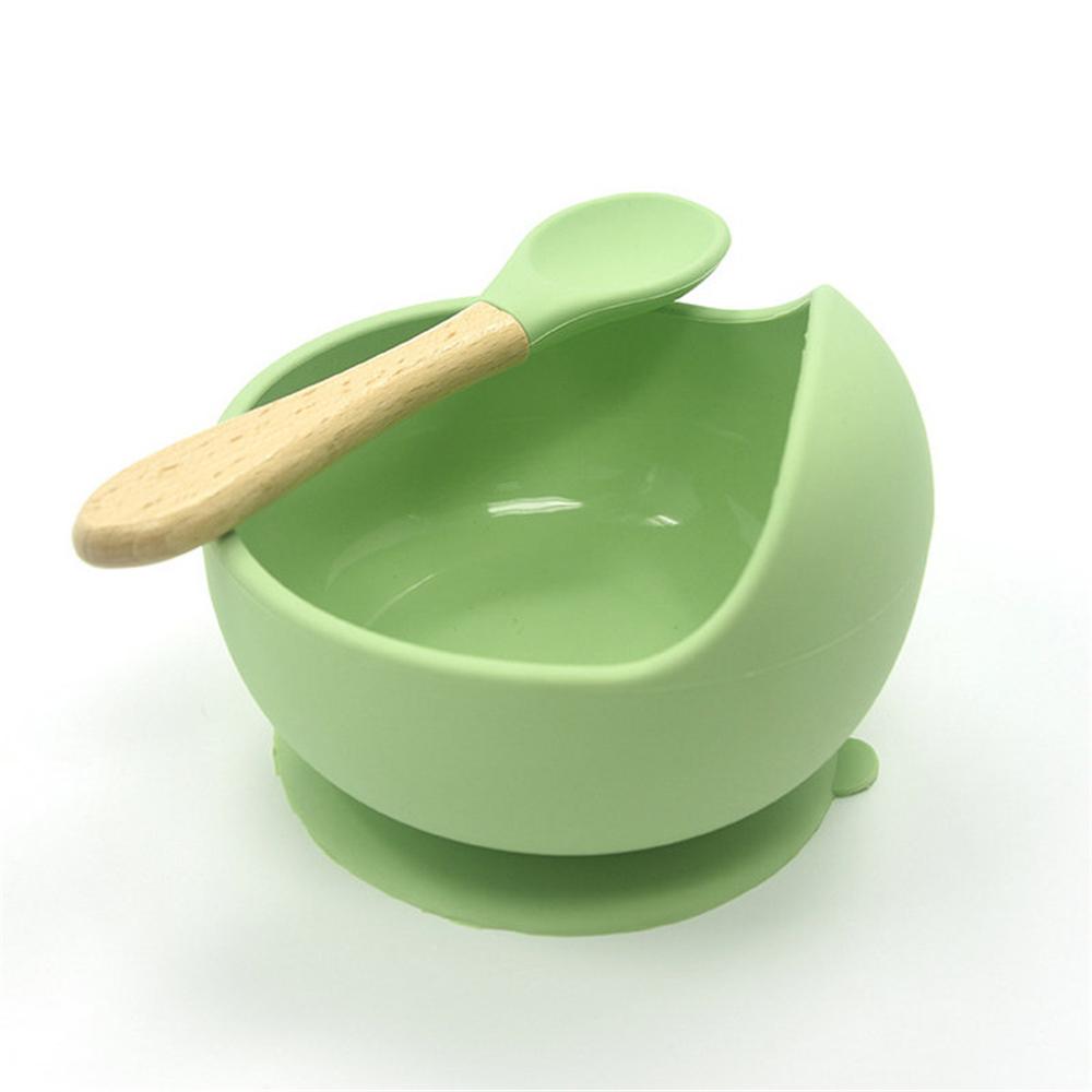 Baby siliconen voedingsset houten lepel zuigkom babybord kinderen peuterhulp servies bpa-vrij siliconen babyverzorging