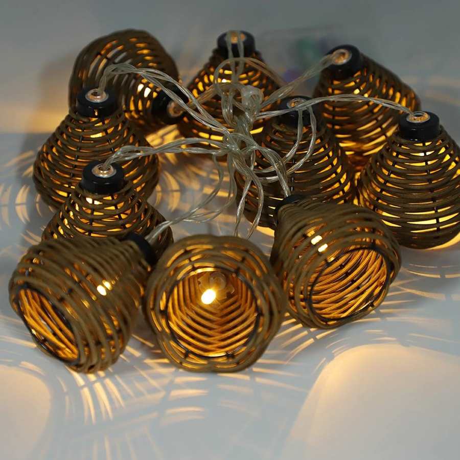 10Pcs Rattan Lamps String Lights LED Rattan Balls Fairy Lights Wedding Home Decoration Window Blinds