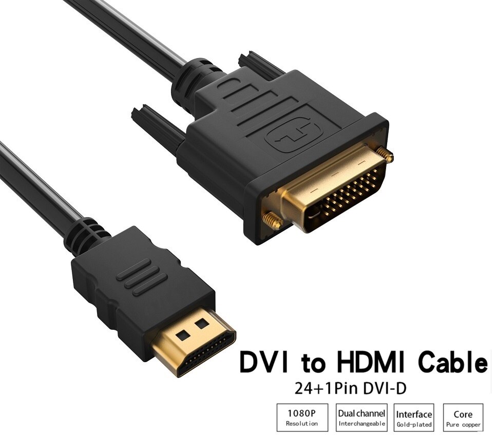 HDMI to DVI Cable Dual Link DVI-D 24+1 to HDMI Converter Adapter Cable Bi-Directional for LCD HDTV Xbox PS3 Computer Projector
