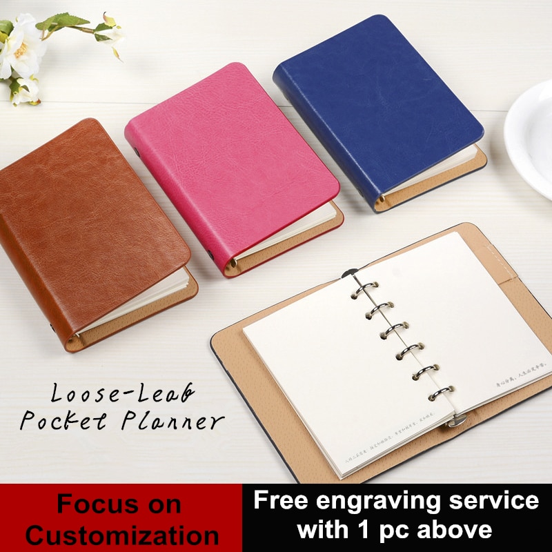 Kleurrijke Pu Lederen A7 Size Pocket Planner Bruin Blauw Roze Zwart Mini Losbladige Agenda Organisator Dagboek Notepad