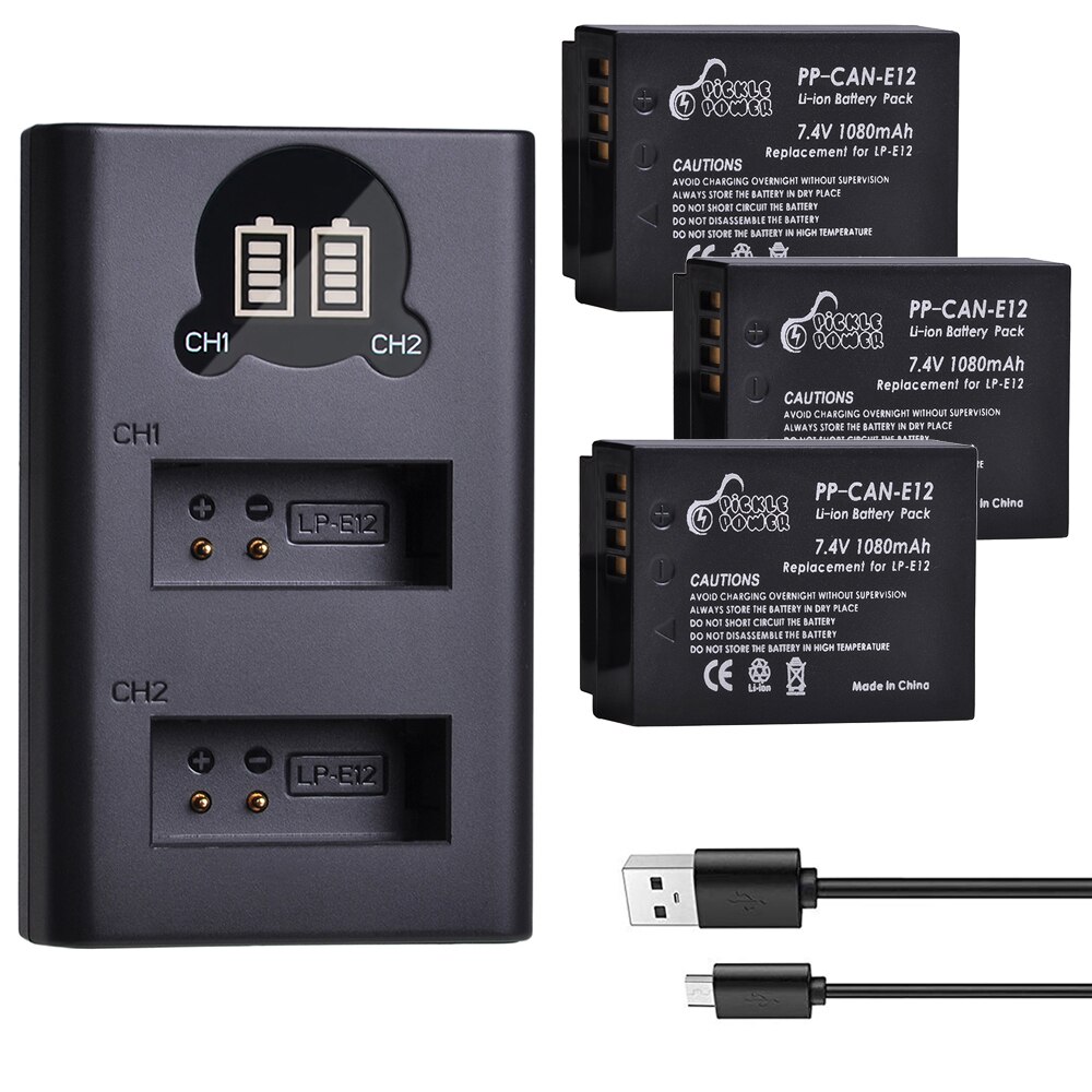 4 Uds LP-E12 LP E12 LPE12 Li-Ion batería y LED Dual USB cargador para Canon EOS M EOS M10 M50 M100 100D beso X7 rebelde SL1 Cámara: Charger and 3Battery