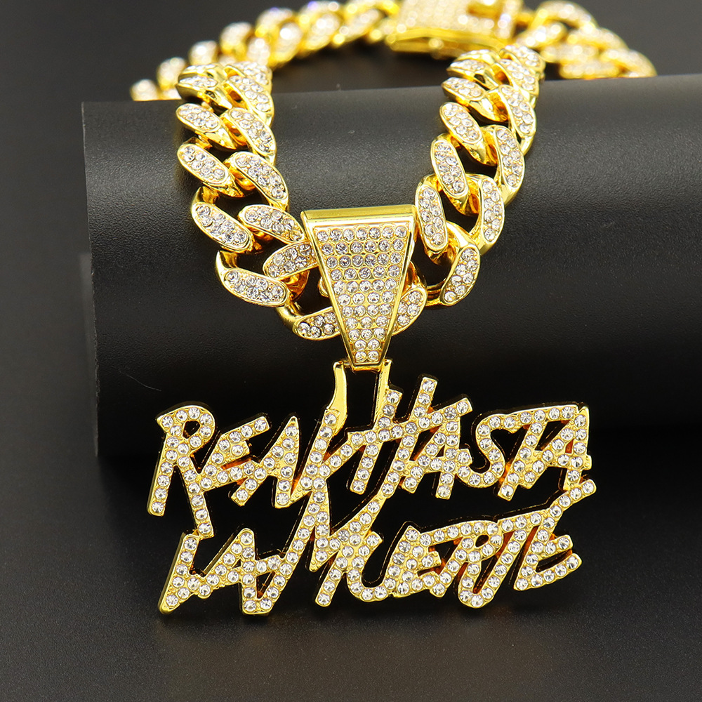 Gold Color Hip Hop Cuban Chain With Full Stone Mens Necklace Silver Color 2 Rows Rhinestone Paved Miami Cuban Chain Necklace: Rust Red