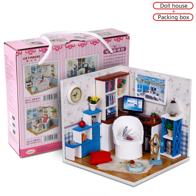 Warme Tijd Poppenhuis Handgemaakte 3D Miniaturen Poppenhuis Meubels Kit Speelgoed Kinderen Diy Houten Leisure Kamer Huis Doos Voor Kinderen: with box