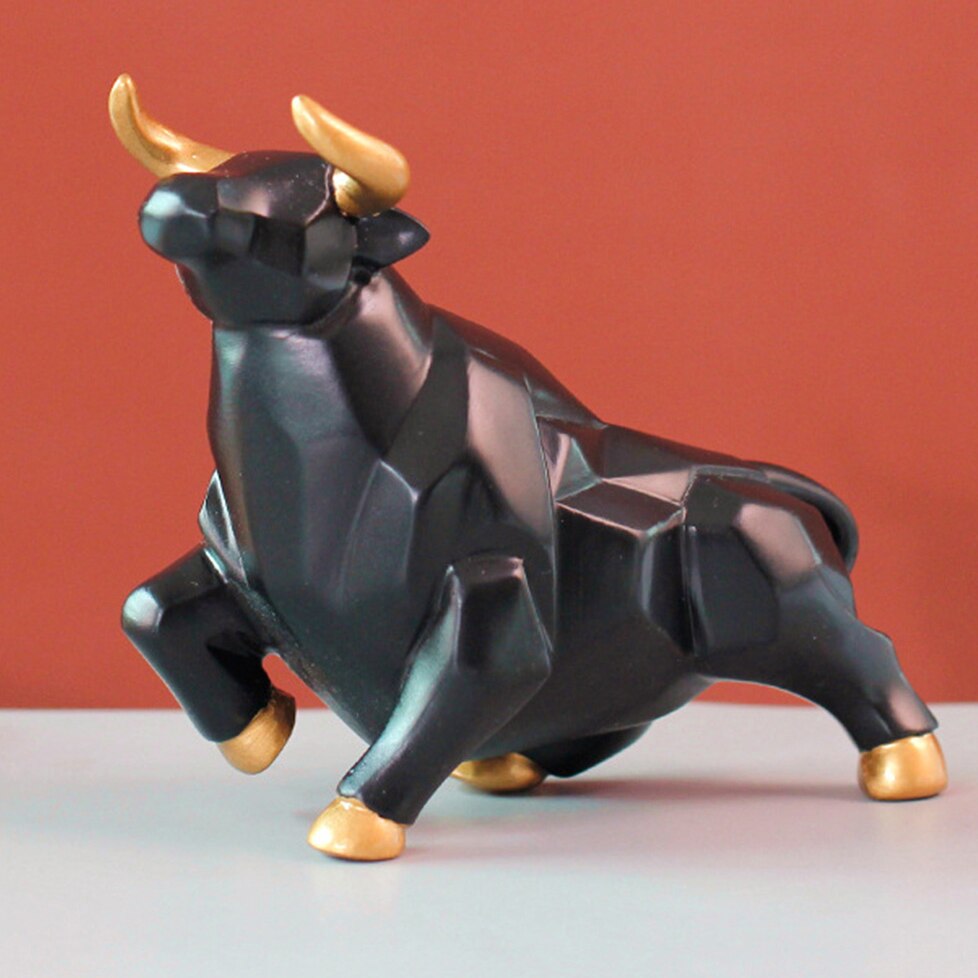 Resin Bull Statue Bison Sculpture Home Decoration Nordic Style Abstract Animal Resin Crafts Desk Home Decor: Black B