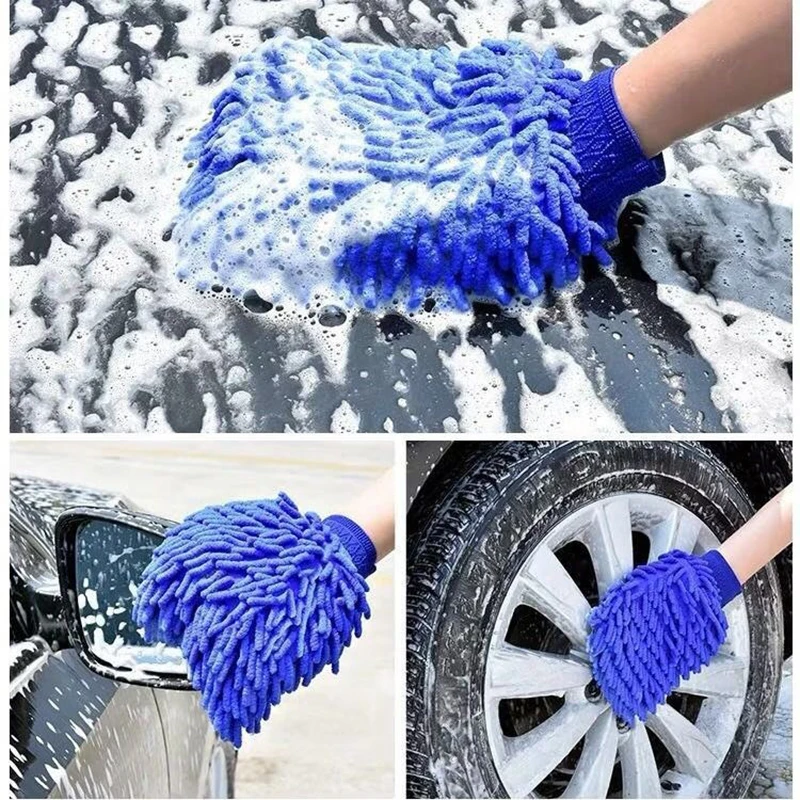 Guantes de limpieza para el cuidado del coche de doble cara, paño de limpieza, toalla, manopla, accesorios para coche, guantes de lavado de coches lavables de microfibra