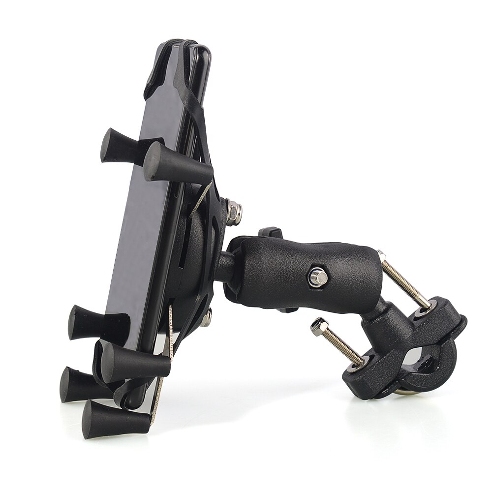 Anti-diefstal motorfiets telefoonhouder - iMESTOU fiets bal telefoonhouder stuur dubbele socket steel mobiele houder met aluminium 1 kogelbasis 360 rotatie universeel voor 4,0-7,0 inch smartphones