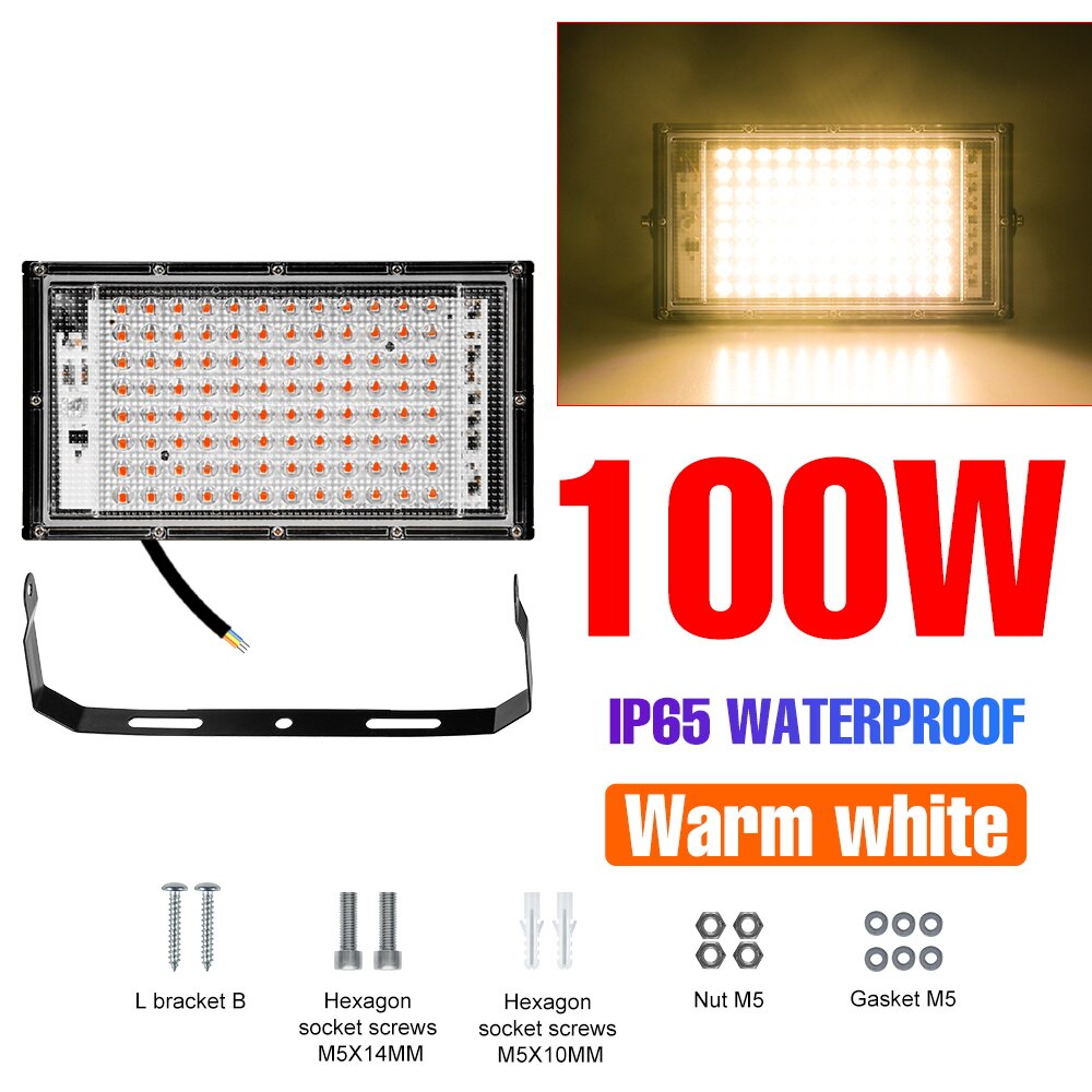 Reflector LED de 220V para exteriores, lámpara de pared de 100W, farola de inundación, iluminación de paisaje, impermeable, para jardín: Warm-White-100W