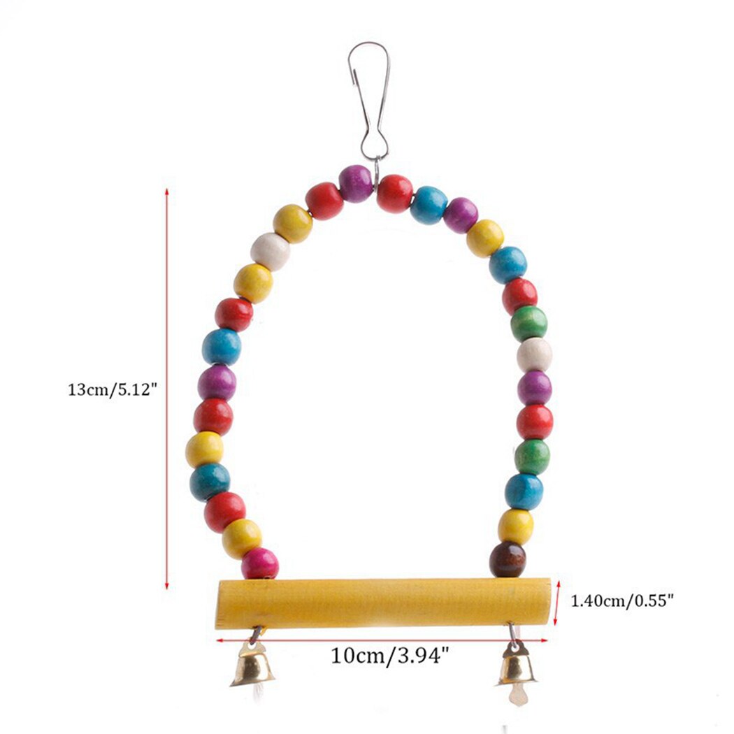 Bird Hanging Perch Wooden Parrot Swing Parrot Perch Parrot Hanging Toy Colorful Bead Swing Parrot Funny Toy