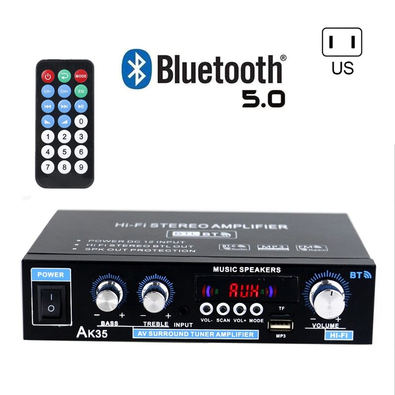 110V / 220V 400W + 400W Mini 2.0 Kanaals Digitale Versterker Bluetooth 5.0 Ontvanger Usb Muziek speler Stereo Home/Auto: US