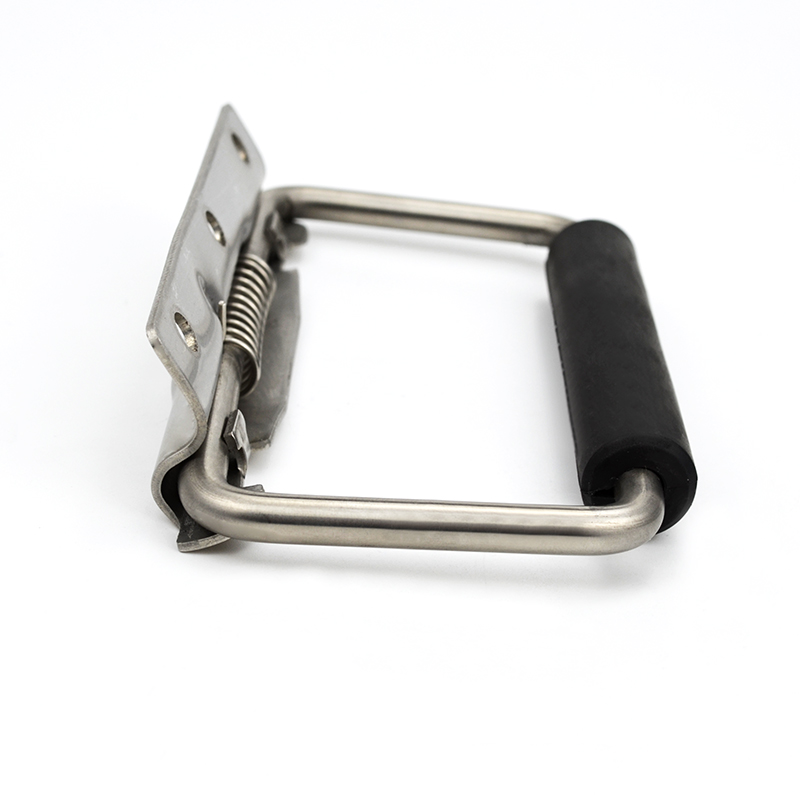304 stainless steel movable handle with rubber sleeve with spring automatic return metal case folding industrial handle