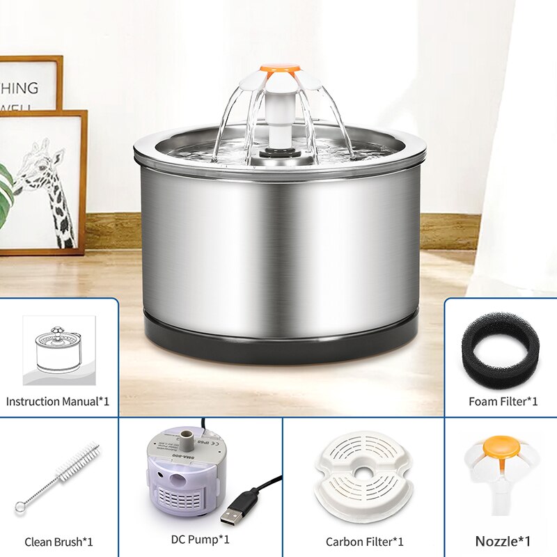 Automatisi – fontaine à eau pour chat en acier inoxydable, pompe Ultra silencieuse, 3 Modes de débit d'eau, arrosage des animaux de compagnie