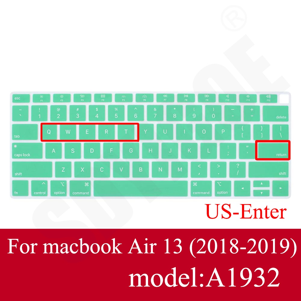 Nowy 13 Air A1932 klawiatura do laptopa folia ochronna wodoodporna do Macbook air 13.3 cala obudowy pokrywa klawiatury laptopa edycja amerykańska: green