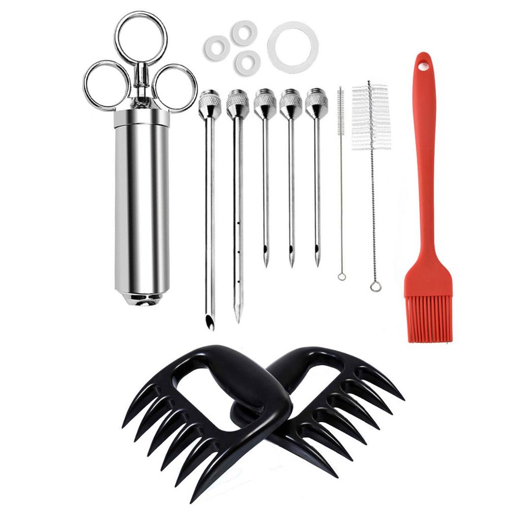 Bbq Olie Fles Borstel-Injector Spuit, marinade Flavour Injector Vlees Kruiden Injectoren Bbq Kit Keuken Gereedschap Met 3 Naalden: 17