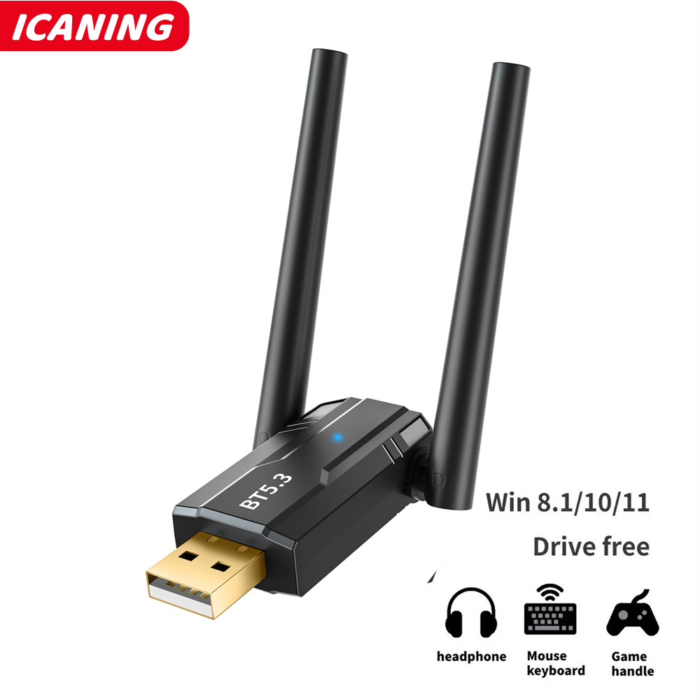 Bluetooth 5.3 Adapter Free Driver 150M USB Bluetooth Dongle Adaptador for PC Windows 11/10/8.1 Mouse Keyboard Audio Receiver