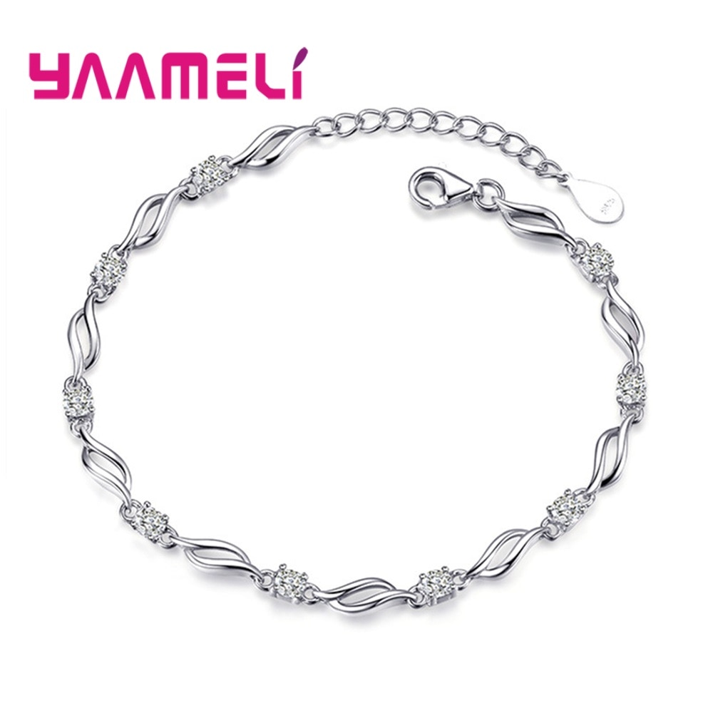 Purple White Zircon Engagement Jewelry for Women Female 925 Sterling Silver Link Chain Bracelets Bangles Graceful