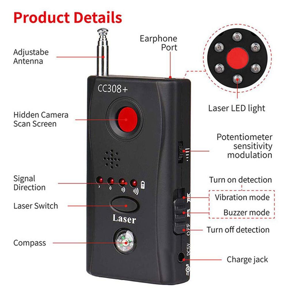 Wireless Camera Signal Detector Multi-Function Cc308 Radio Wave Signal Camera Detector Full Range Wifi RF GSM Device Finder
