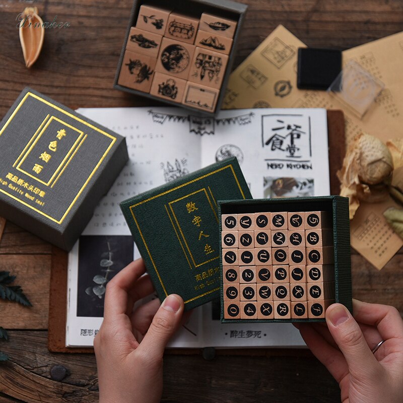 XINAHER 1set Vintage geometric digital stamp DIY wooden rubber stamps for scrapbooking stationery scrapbooking standard stamp