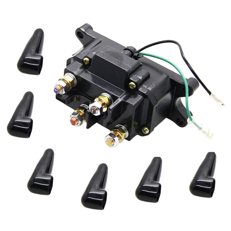 Winch Solenoid 12V 250A Relay Contactor with 6Pcs Protecting Caps Suitable for ATV UTV 4X4 Vehicles