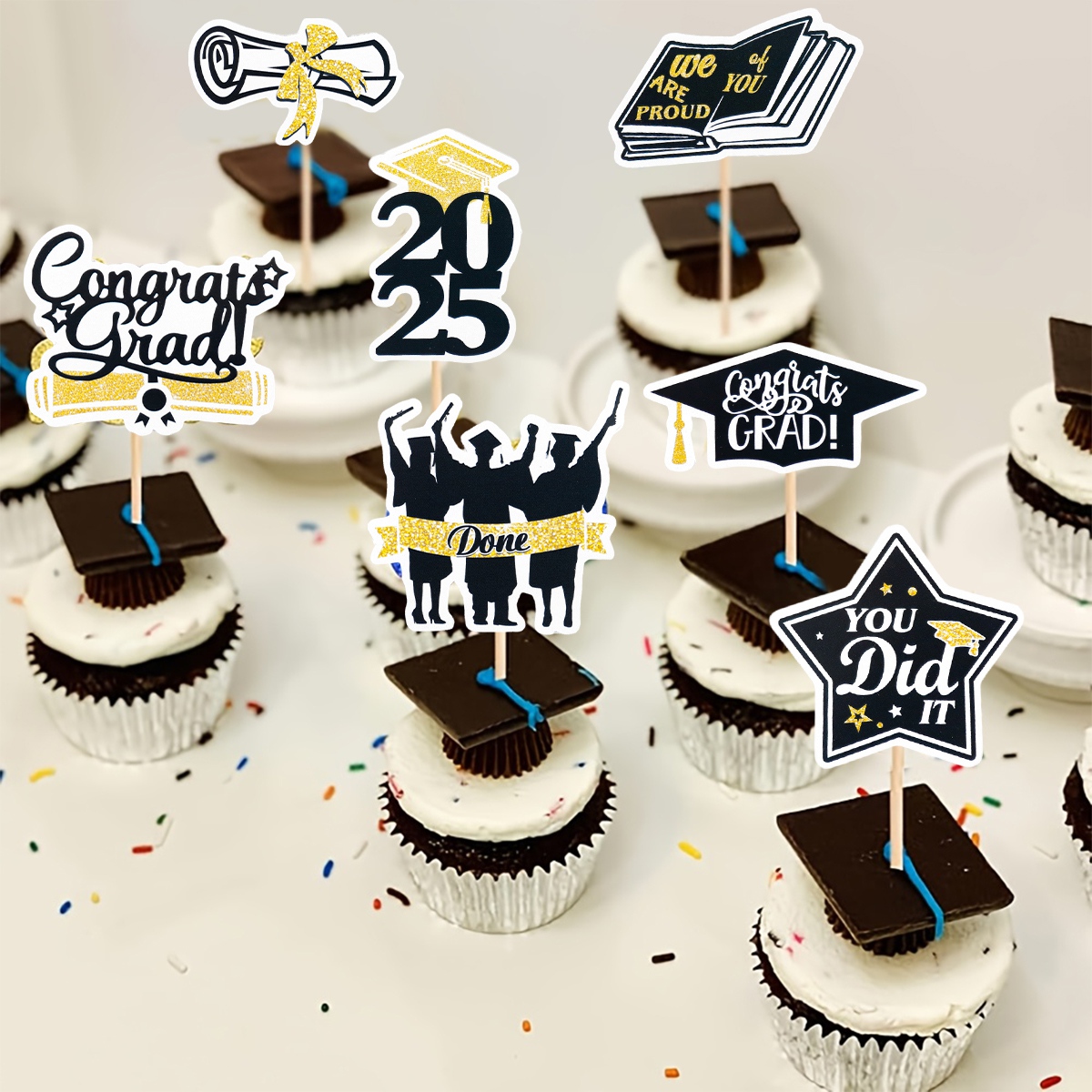 Gorra de soltero, adornos de papel para tarta de graduación, clase de felicitación de 2025, decoración de tarta de cumpleaños para graduación, recuerdo de varios estilos