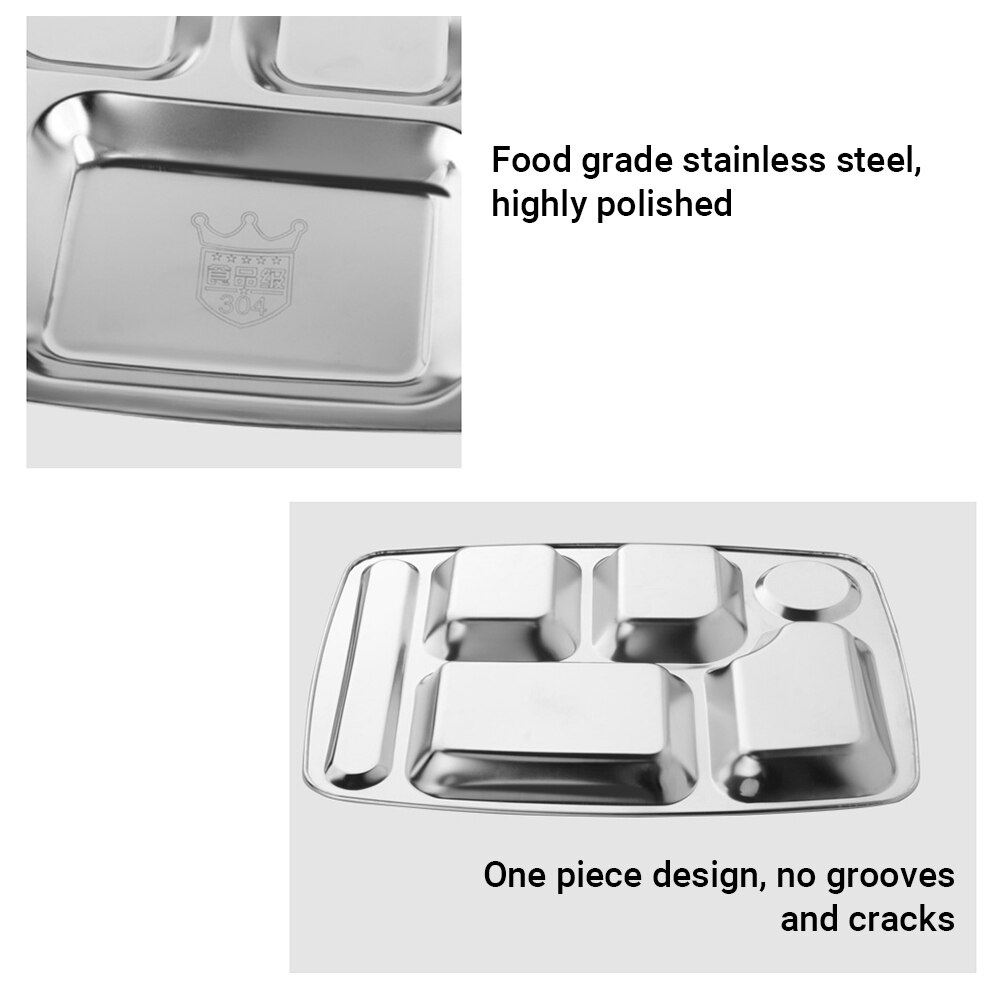 Meal Tray Stainless Steel Divided Dinner Tray Lunch Container Food Plate for School Canteen Lunch Box Meal Dish