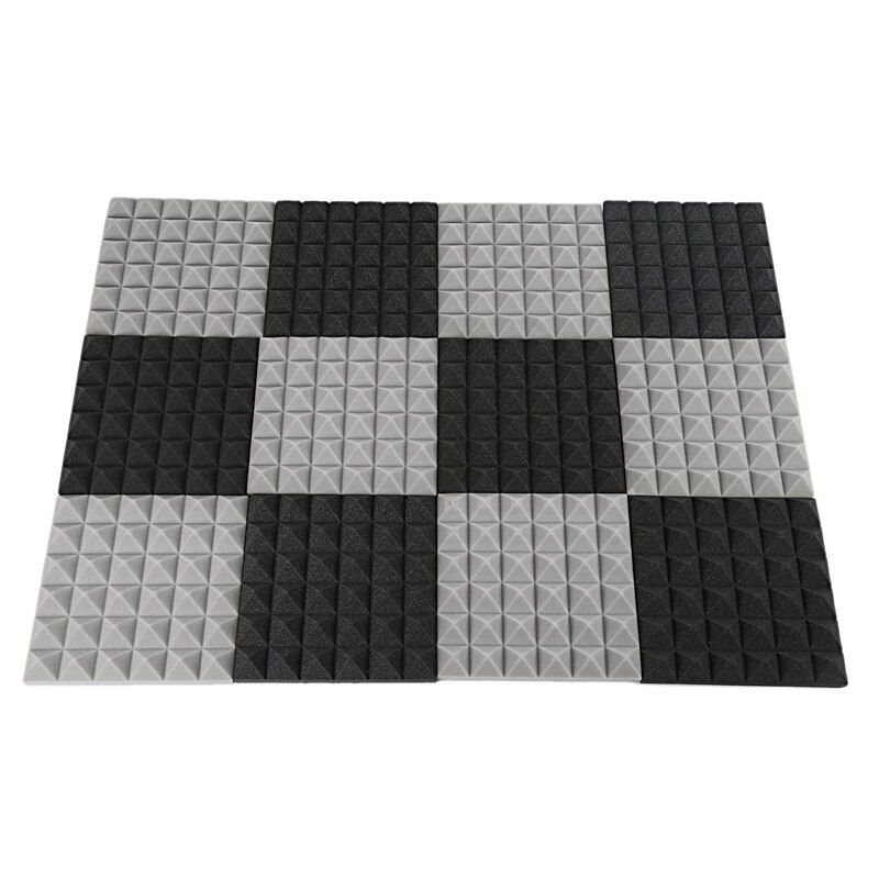 24 Uds., baldosas de espuma acústica de carbón, paneles de espuma insonorizantes, acolchado de sonido de estudio de 2X10X10 pulgadas, 12 uds, amarillo y 12 Uds. Gris