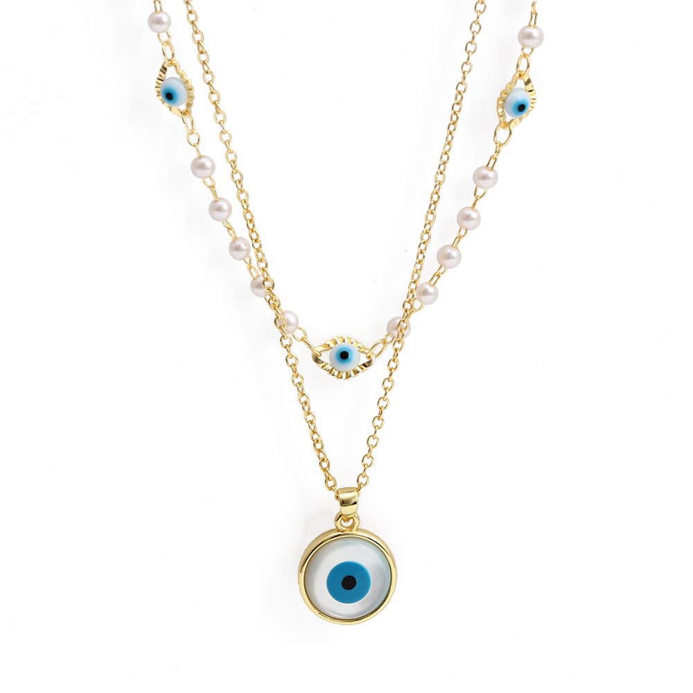 EVIL EYE Double Layer Blue Evil Eye Round Pendant Necklace collana a maglie in rame collana gioielli di moda per donna ragazza uomo BE615