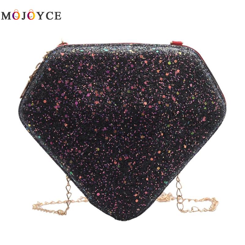 dames paillettes dur diamant en forme de sac de messager paillettes en cuir PU petite chaîne sacs à bandoulière pour les femmes: Black