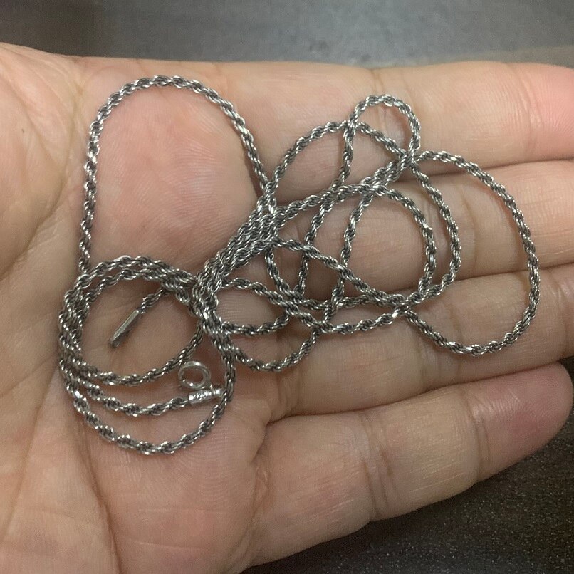 Collares clásicos de plata tailandesa para hombre y mujer, cadena larga de plata de ley S925, cuerda cruzada, joyería, 2mm de grosor