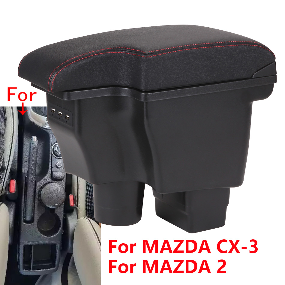 Reposabrazos para MAZDA CX-3, reequipamiento para Mazda 2 Skyactiv versión cx3, caja de almacenamiento para reposabrazos de coche, accesorios para coche, detalles interiores USB