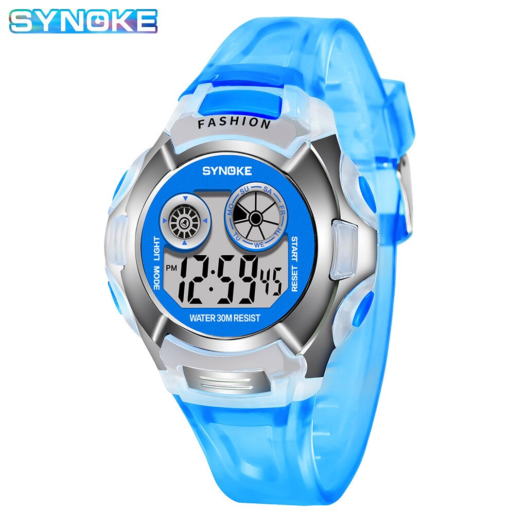 Synoke Transparante Kleur Mode Elektronische Horloge Alarm Zeven Kleuren Noctilucent Multifunctionele Sport Jongens En Meisjes Primaire Sc