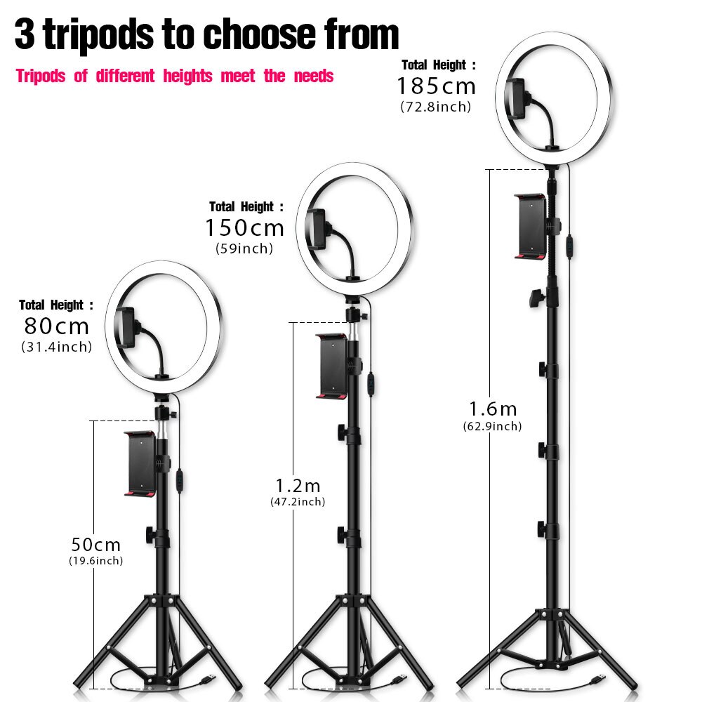 10 inch ringlamp met statief, telefoonhouder voor ipad, fotografie, studiovideo, led-ringlamp 5600k met usb-aansluiting voor make-up