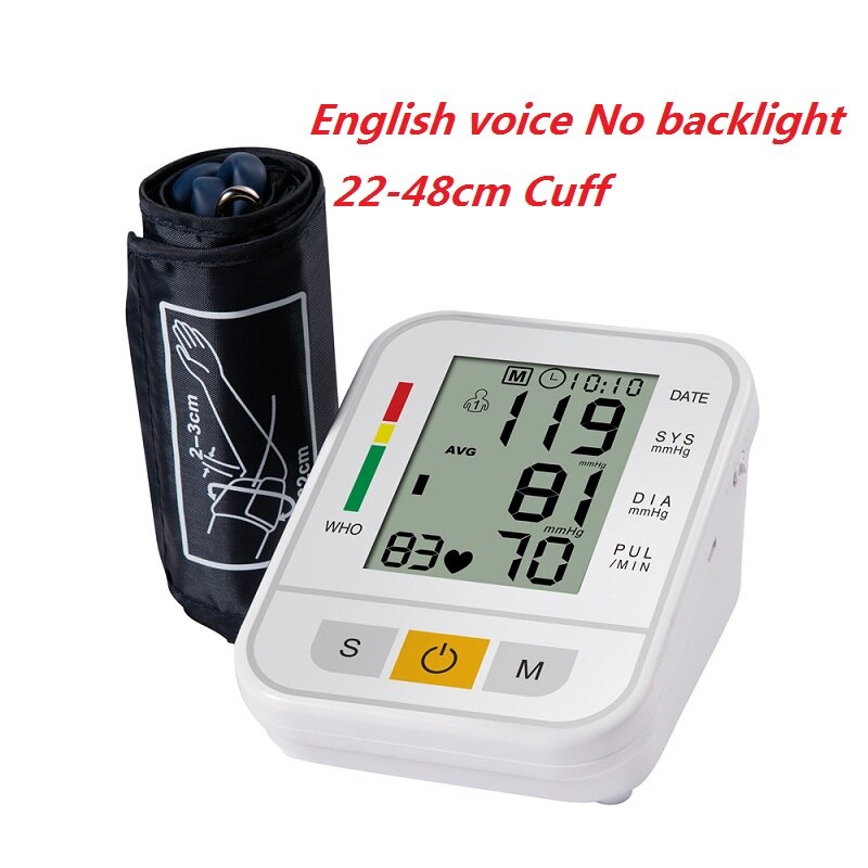 Arm Automatic Blood Pressure Monitor BP Sphygmomanometer Pressure Meter Tonometer for Measuring Arterial Pressure Backlight: English voice