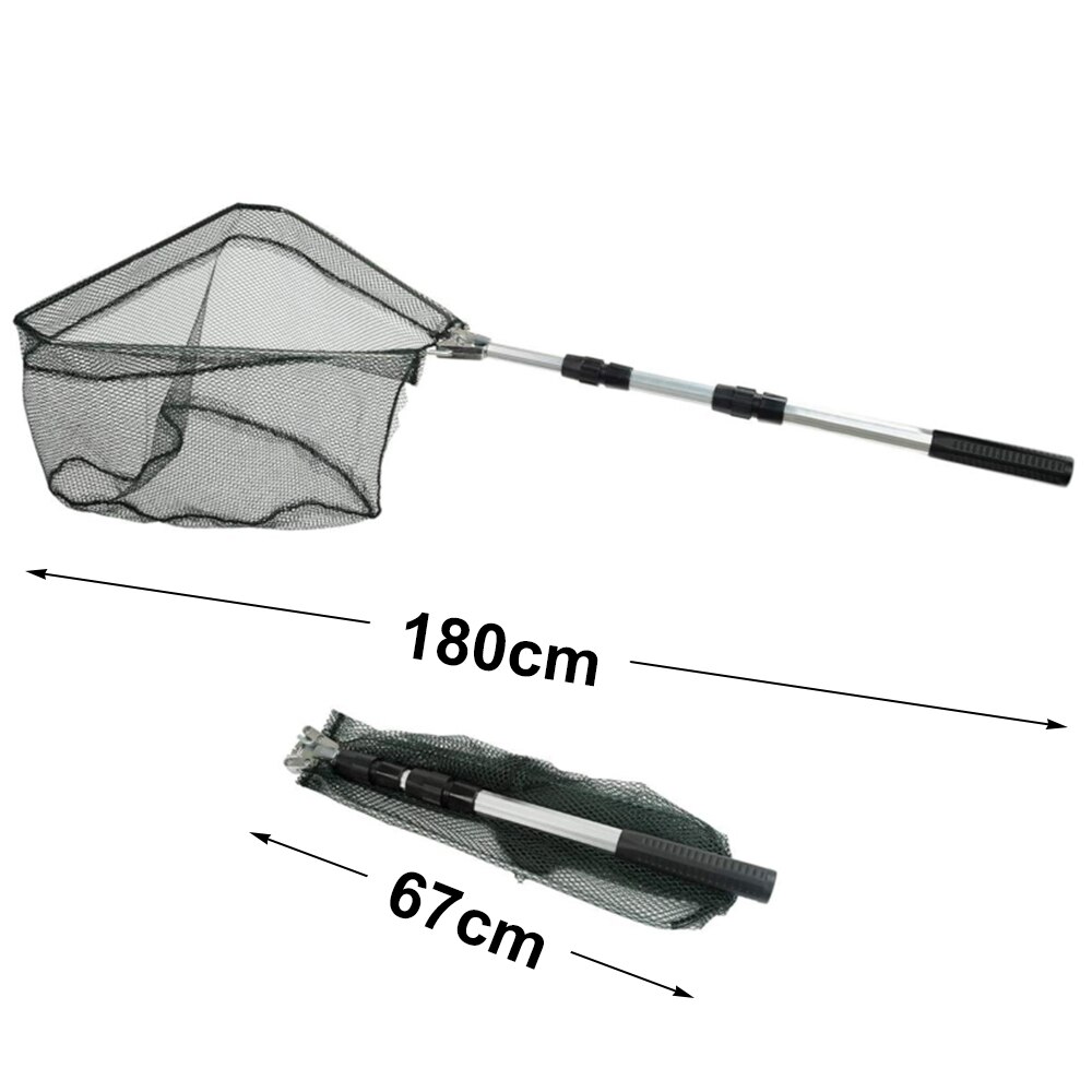 Aluminum Retractable Fish Net Fishing Landing Net Portable Triangular Brail Folding Fishing Net With Telescoping Pole Handle