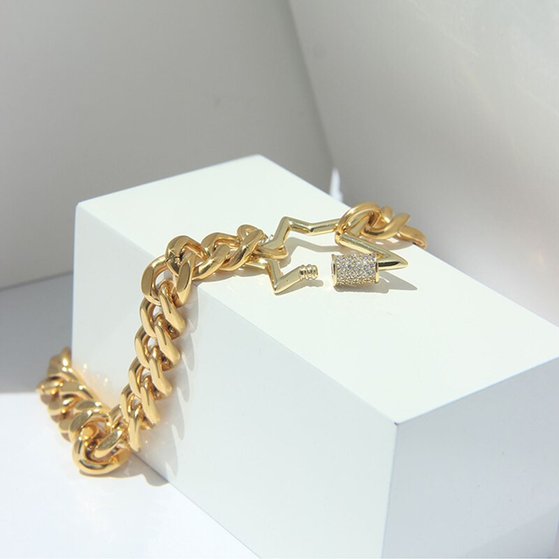 Colar feminino peri'sbox, gargantilha com estrela e mosquetão de ouro pesado, corrente cubana com fecho parafuso, 2020: Default Title