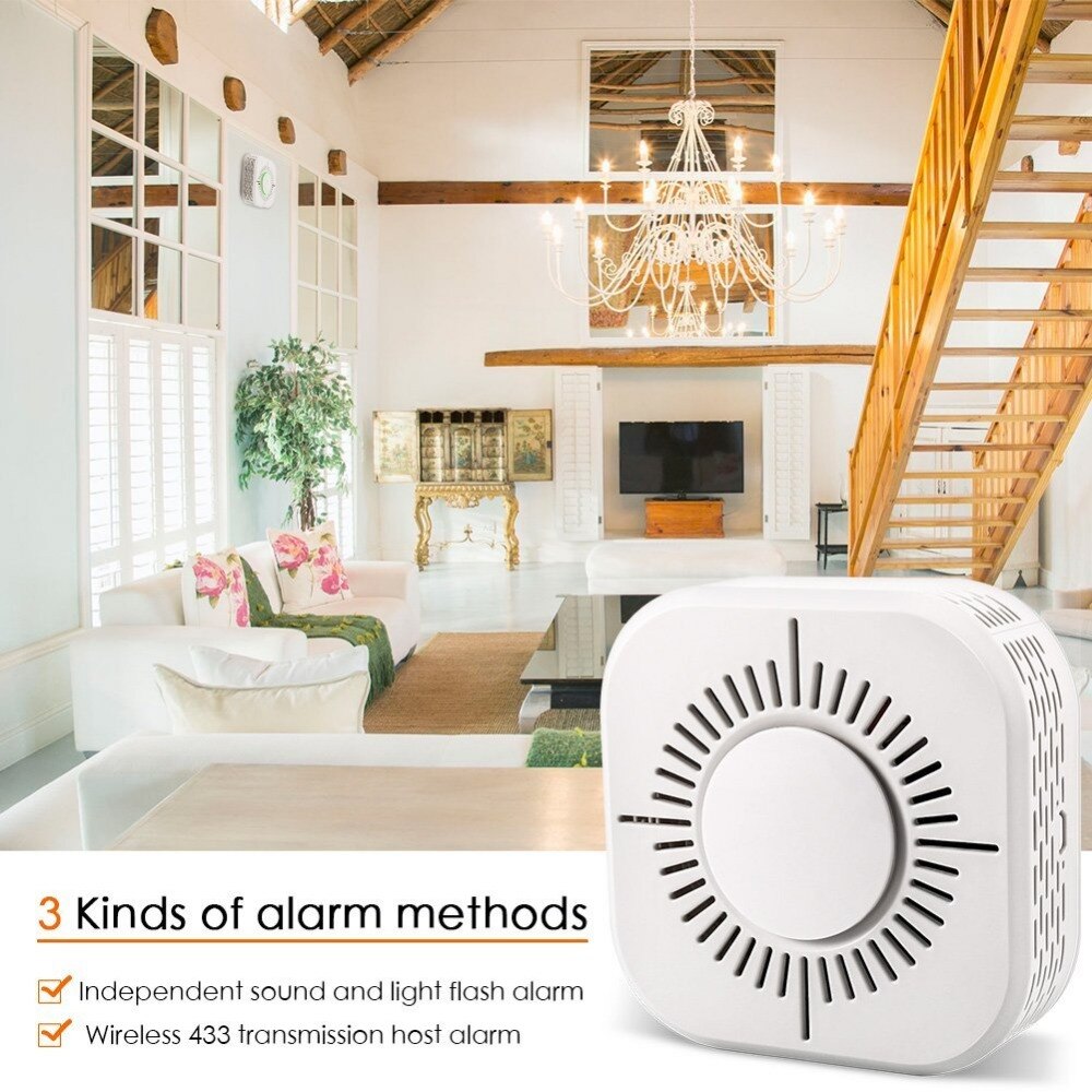 Wireless 433MHz Smoke Detector Independent Fire Alarm Sensor For Smart Home Indoor Security 360 Degree Fire Smoke Alarm Detector