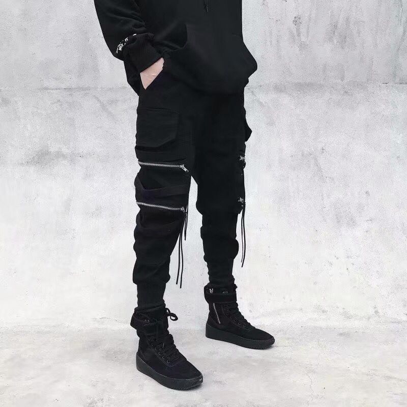 Cintas-pantalones Cargo de Hip Hop para hombre, ropa de calle de , pantalones de chándal de algodón, harén informales, Harajuku, negro,