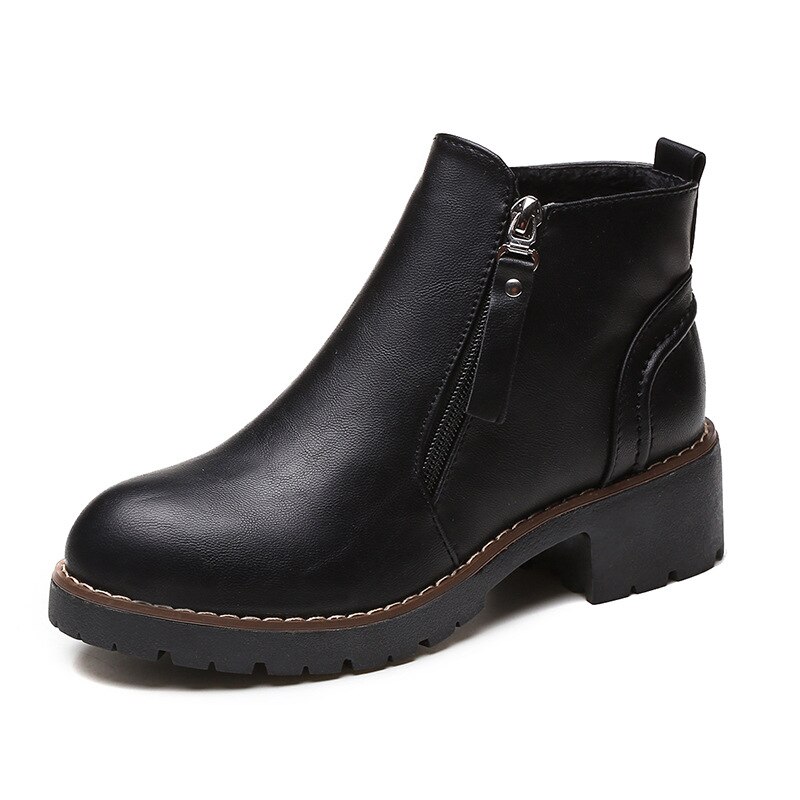 Bottes d'hiver cheville zippée femmes chaussures Martin bottes chaussures de loisir à la femme talon carré Med (3cm-5cm) bout rond plate-forme chaussures: black / 40