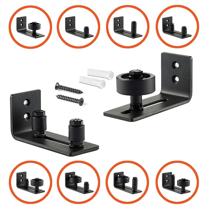 Adjustable Wall Mount Guide with 8 Different Setups for Barn Door Hardware - Black Powder Coated - Flush Bottom - Perfect Fit Fo