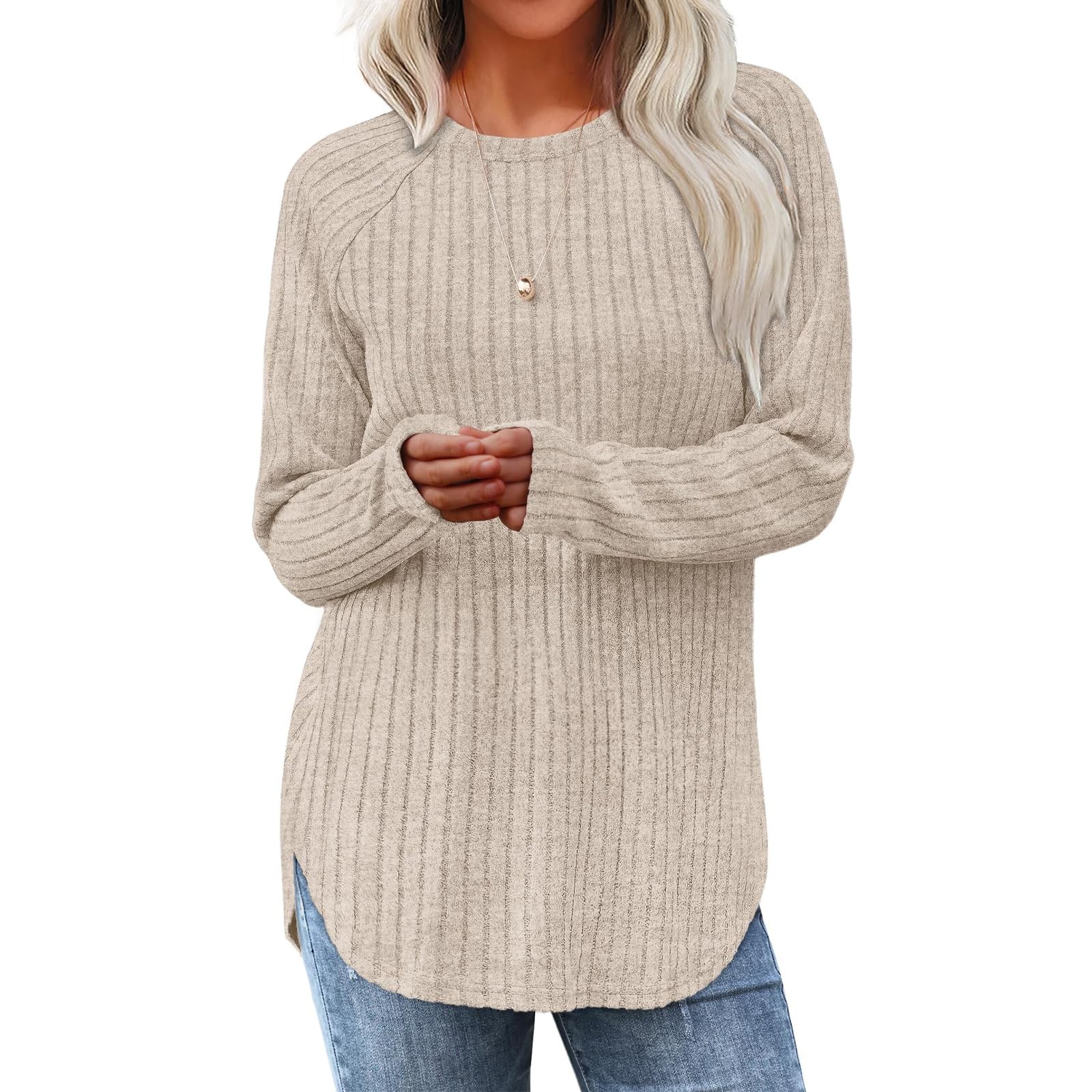 Sweat-shirts pour femmes à manches longues col rond pull décontracté solide tunique hauts femmes sweats femmes vêtements d'hiver liquidation