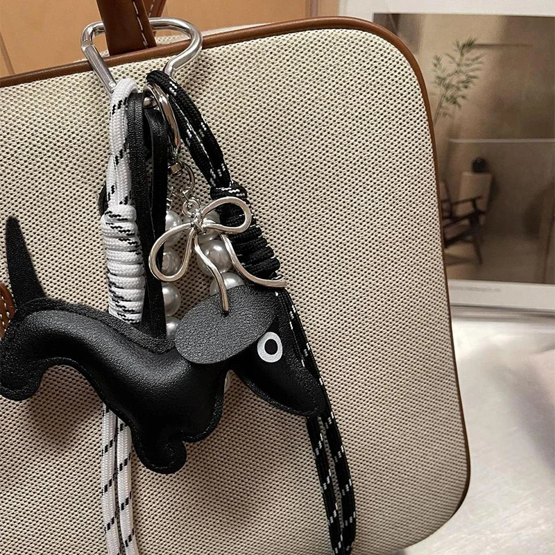 Braided Rope Bag Pendant For Women Bags Nylon Woven High-Grade Keychain Pendant Retro Dachshund Pendant Bag Accessories: Rose Gold