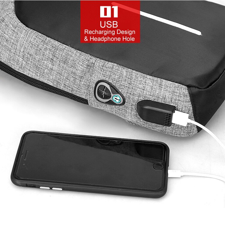 Mini mochila antirrobo multifunción con cargador USB para hombre, para el pecho bolso cruzado, bolsa de hombro Oxford de viaje corto